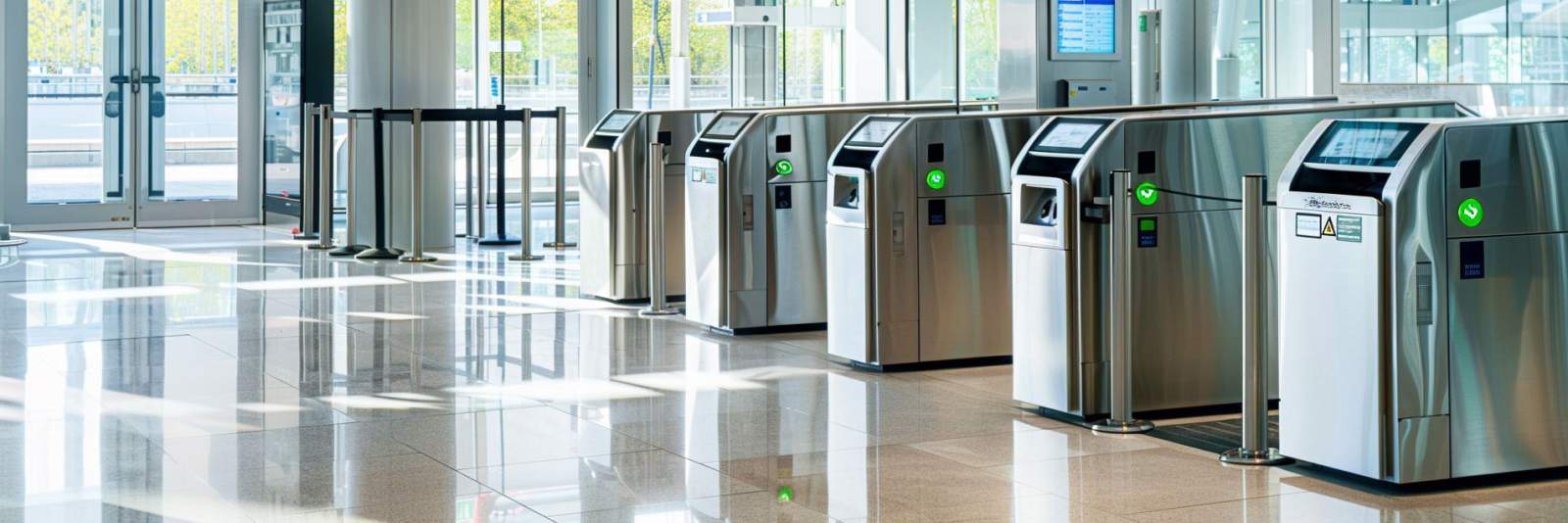 In Vereinzelungsanlagen im Empfangsbereich werden Personen, die in ein Gebäude eintreten möchten, überprüft, um sicherzustellen, dass sie das Gebäude betreten dürfen. 